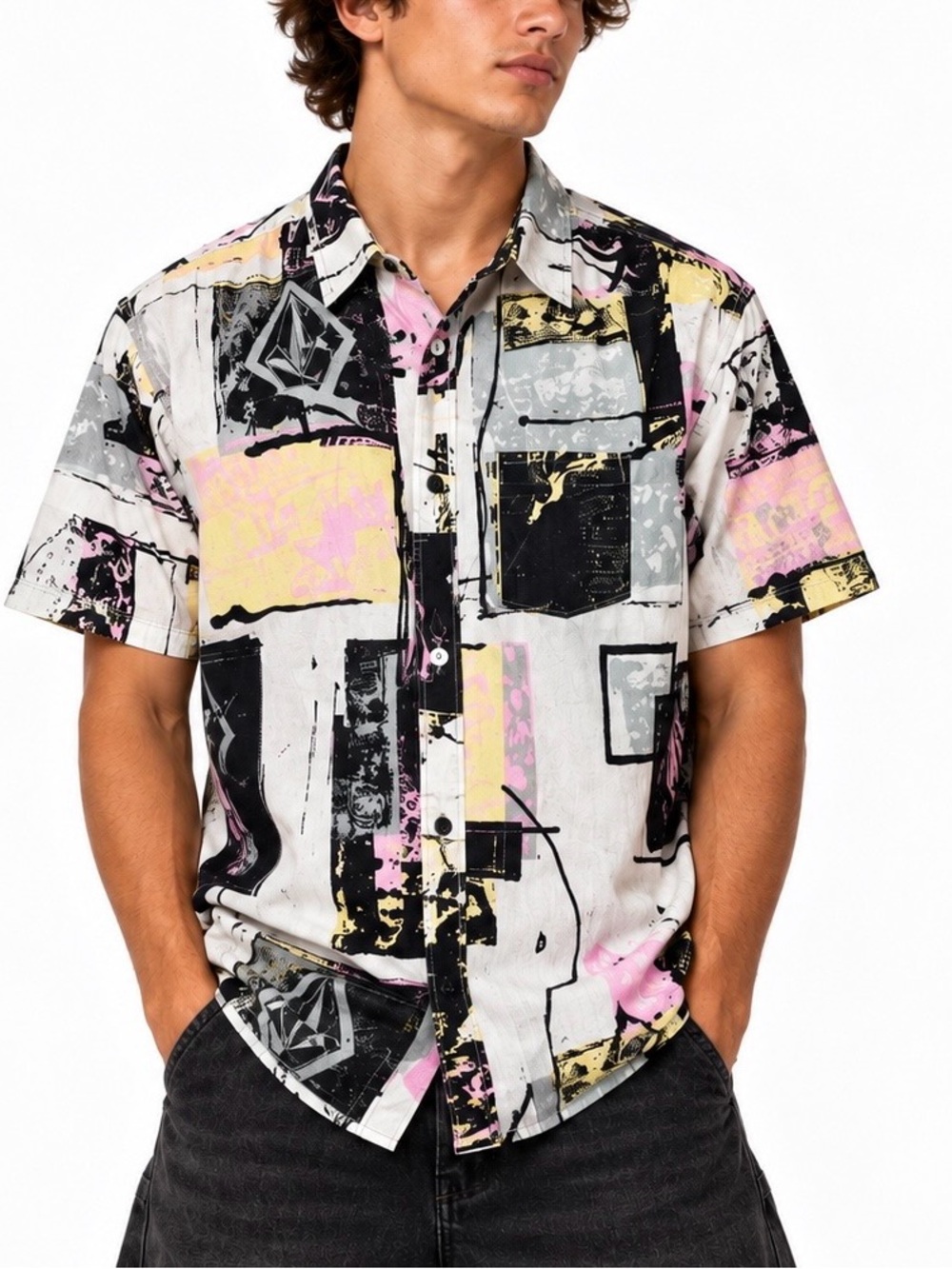 Volcom Classic Fit Abstract Graphic Button Up Shirt M Y2K Skate Streetwear